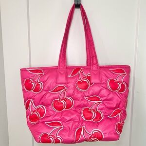 Pink Cherry Puffer Tote Bag